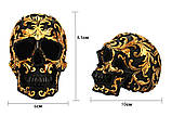 Декоративний чорний череп RESTEQ. Череп з золотими візерунками, статуя прикраса для будинку, бар, на Хеллоуїн., фото 3