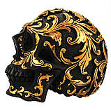 Декоративний чорний череп RESTEQ. Череп з золотими візерунками, статуя прикраса для будинку, бар, на Хеллоуїн., фото 5