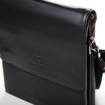 Сумка чоловіча шкіряна на плече чорна з кишенями на три відділи під однією змійкою Bretton 5308-3, фото 4