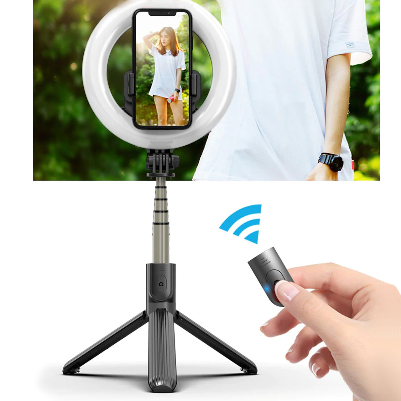 Тренога для телефона с подсветкой WOW Selfie Stick L07 Кольцевая LED лампа селфи кольцо для блогера - фото 4 - id-p1668705419