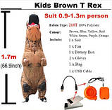 Дитячий костюм Надувний костюм Тиранозавра RESTEQ, T Rex косплей, костюм динозавра T-Rex. Динозавр надувний (коричневий), фото 2