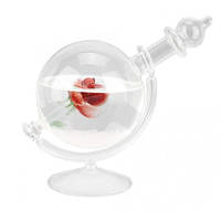 Барометр Штормгласс RESTEQ глобус большой, капля Storm glass на стеклянной подставке с красной розой