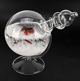 Барометр Штормгласс RESTEQ глобус великий, крапля Storm glass на скляній підставці з червоною трояндою, фото 2