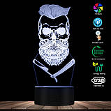 3D світлодіодний світильник Barber Skull. LED світильник для барбершопу, 7 кольорів, фото 4