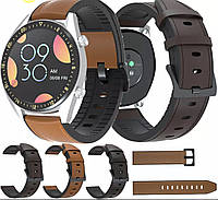 Кожаный силиконовый ремешок 22 мм коричневый на смарт часы Samsung, Huawei, Huami Amazfit