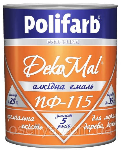 Polifarb DekoMal ПФ-115 алкідна емаль для дерева та металу, біла 0.9кг