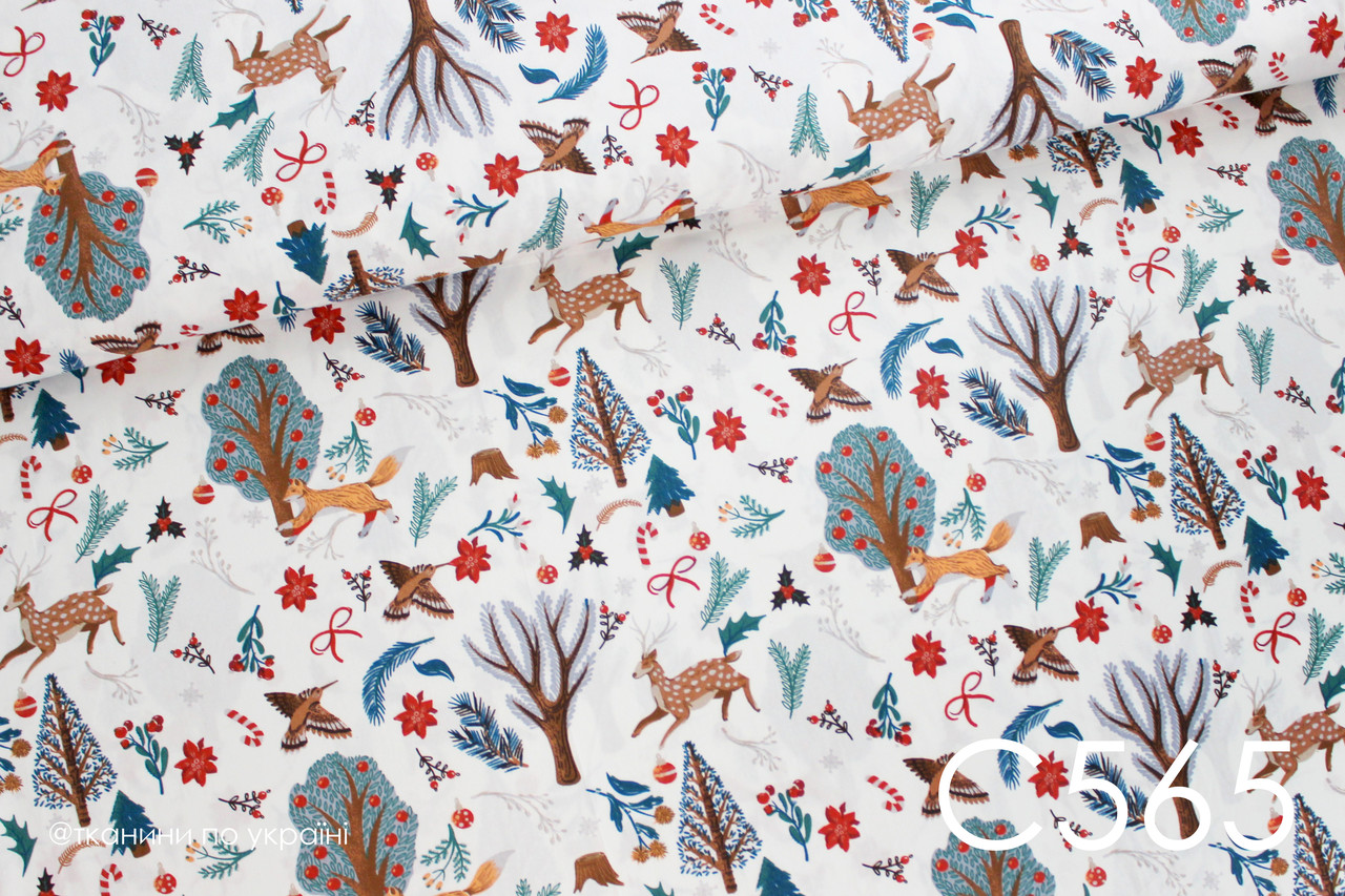 Тканина сатин Лисиця з оленем