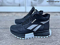 Мужские кожаные зимние ботинки Reebok черные с серым 42