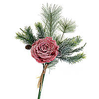 Букетик из искусственной хвои с розой для новогоднего декора 40 см