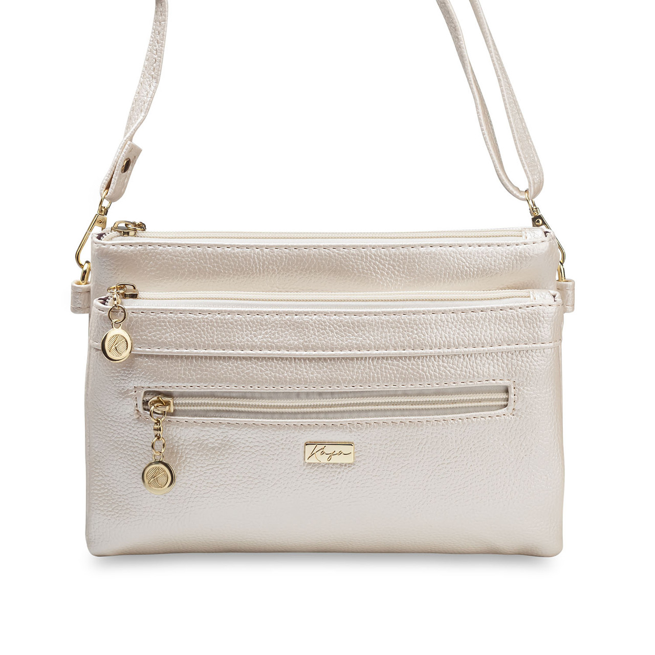 Жіноча сумочка через плече Kafa 4 відділення на блискавці перлинна, фото 1