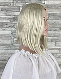 Перука жіночий каре прямий з проділом штучний блонд без чубчика, фото 3