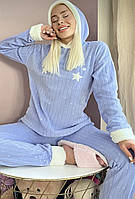 Пижама теплая женская махровая голубая