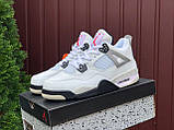 Чоловічі кросівки Nike Air Jordan 4 Retro шкіряні молодіжні демісезонні білі, фото 3