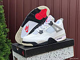 Чоловічі кросівки Nike Air Jordan 4 Retro шкіряні молодіжні демісезонні білі, фото 5