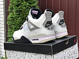 Чоловічі кросівки Nike Air Jordan 4 Retro шкіряні молодіжні демісезонні білі, фото 4