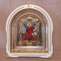 Ікона Андрій Першозваний святий апостол, лик 15х18 см, у білому дерев'яному кіоті зі вставками, арка