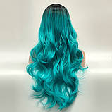 Перука омбре без гривки Joy, термоволоси, колір синій/зелений, морська хвиля для сцени, танців та вечірок, фото 3