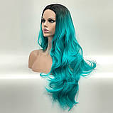 Перука омбре без гривки Joy, термоволоси, колір синій/зелений, морська хвиля для сцени, танців та вечірок, фото 4