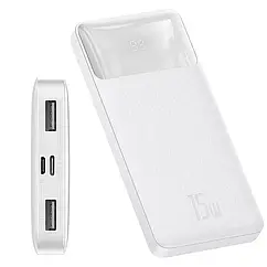 Повербанк Baseus Bipow Digital Display 10000mAh 15W 3A 2USB + Type-C Белый