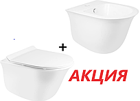 Унітаз підвісний Qtap Virgo Rimless із сидінням Slim Duroplast + Біде підвісне 485х345х365 мм білий