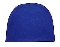 Молодежная трикотажная синяя женская шапка