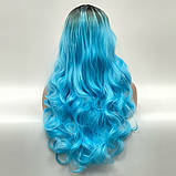 Перука омбре без чубчика Joy, термоволоси, колір блакитний для сцени, аніматорів, танців та вечірок, фото 4