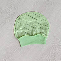 Тёплая шапочка на новорожденного с начесом, горошек (пастельно-мятный)