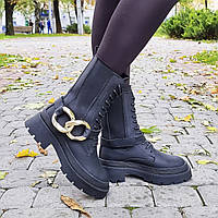 Женские ботинки матовая кожа челси со шнуровкой демисезонные черные