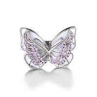 Красивое женское кольцо с белой бабочкой, креативное красивое кольцо в виде бабочки с цирконом, размер 18