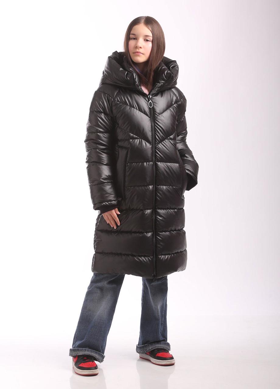 Куртка зимова на екопусі для дівчаток підлітковий дитячий пуховик зимовий Megan Чорний Nestta зима