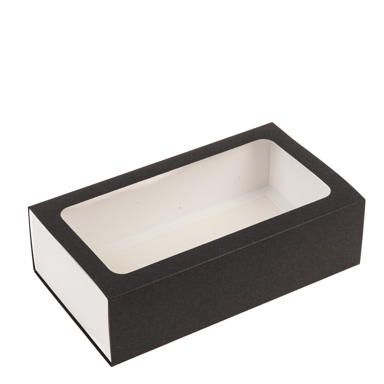 Коробка 200х110х55 для десертів з вікном, чорна, фото 1