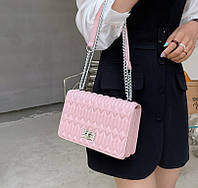 Женская сумка клатч стеганая фактура с цепочкой на плечо А-1858 Розовая