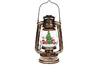 Декоративный фонарь Санта с подарками, с LED подсветкой и глиттером, на батарейках (3хАА), 26см