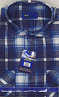 Байковая мужская рубашка в клетку тёплая Bagin vd-0052 с длинным рукавом, синяя клетчатая