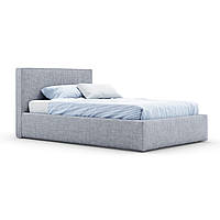 Ліжко двоспальне з м'яким узголів'ям MeBelle FLATTY 180х200 см з ламелью, сірий шеніл, рогожка, модерн