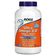 NOW Foods Ultra Omega 3-D 180 Fish Softgels (600 EPA/300 DHA + 1000 IU D3)