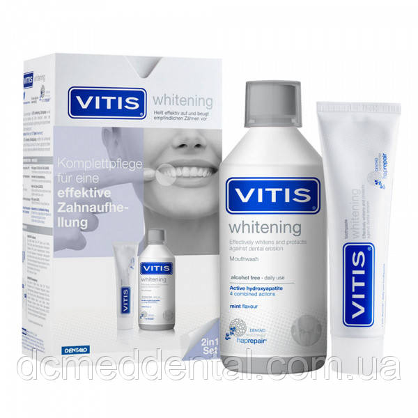 Vitis whitening набор ополаскиватель 500 мл зубная паста 100 мл - фото 1 - id-p1696405637