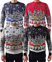 Новогодний теплый джемпер - свитер для мужчин, зимняя кофта шерсть мужская с рисунком L, Белый