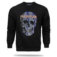 Свитшот осень-зима мужской черный PHILIPP PLEIN #60 со стразами синими BLK S(Р) 22-513-003