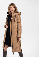 Женское зимнее длинное пальто (куртка) Volcano с капюшоном, коричневое