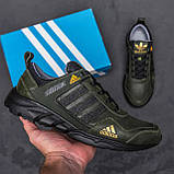 Осінні чоловічі шкіряні кросівки Adidas Terrex (Адидас Терекс) кольору хакі з натуральної шкіри весна осінь *523*, фото 2