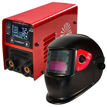 Комплект зварювальний апарат Vitals MMA-1400 LCD mini + Маска зварювальника Vitals 1500 (1+1), фото 1
