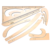 Набір дерев'яних швейних лекал для шиття та викрійки 10 шт (ХДФ)