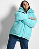 Якісна яскрава бірюзова молодіжна жіноча зимова куртка-кокон, фото 4