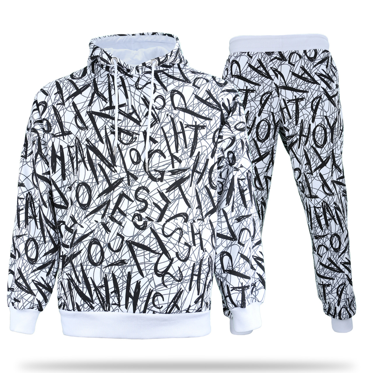 Спортивний костюм зима білий з чорним HOPE принт#4 Т-101 WHT/BLK L (Р) 23-654-003