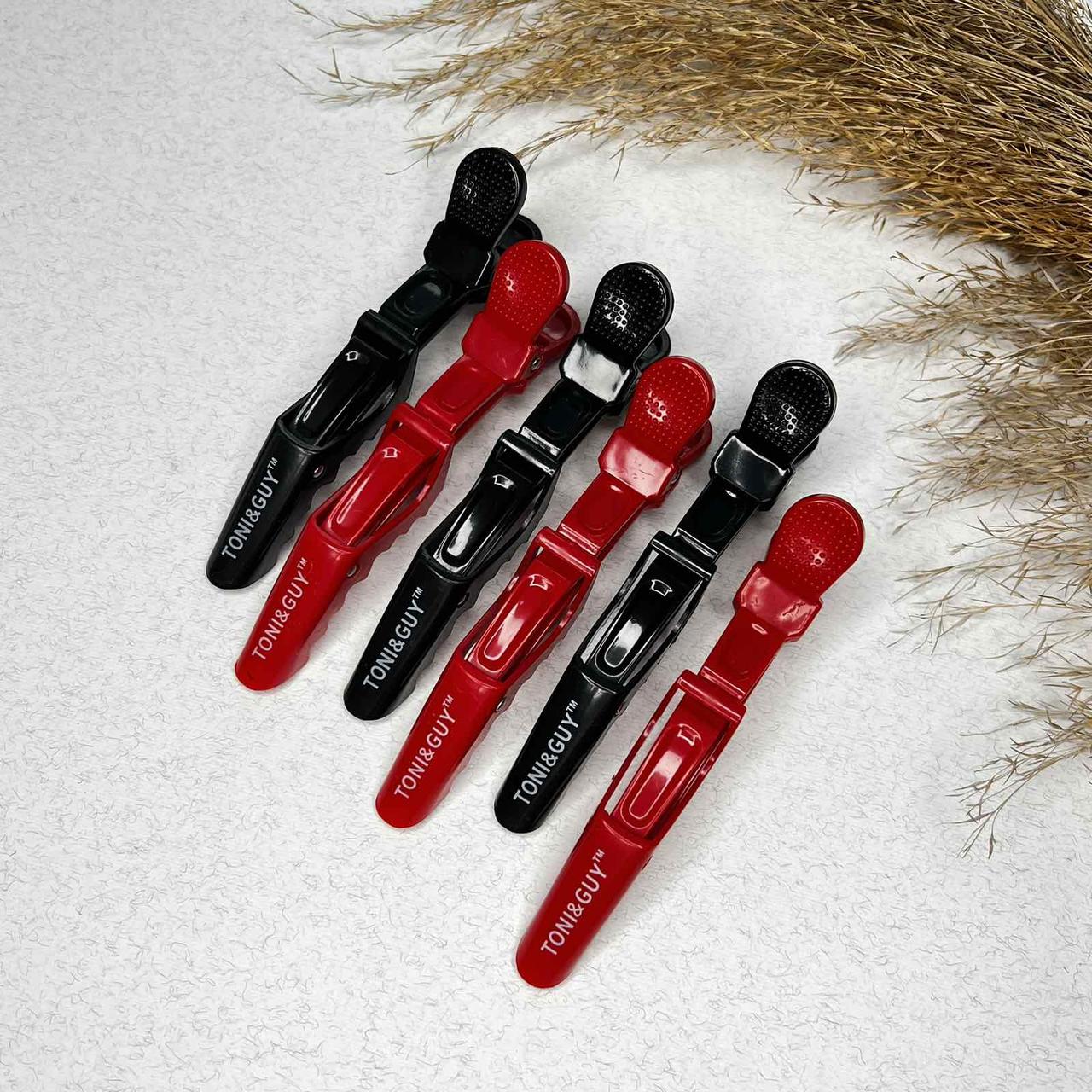 Затискачі для волосся Toni&Guy (крокодили), чорні, 6 шт (FK608507BlackRed), фото 1