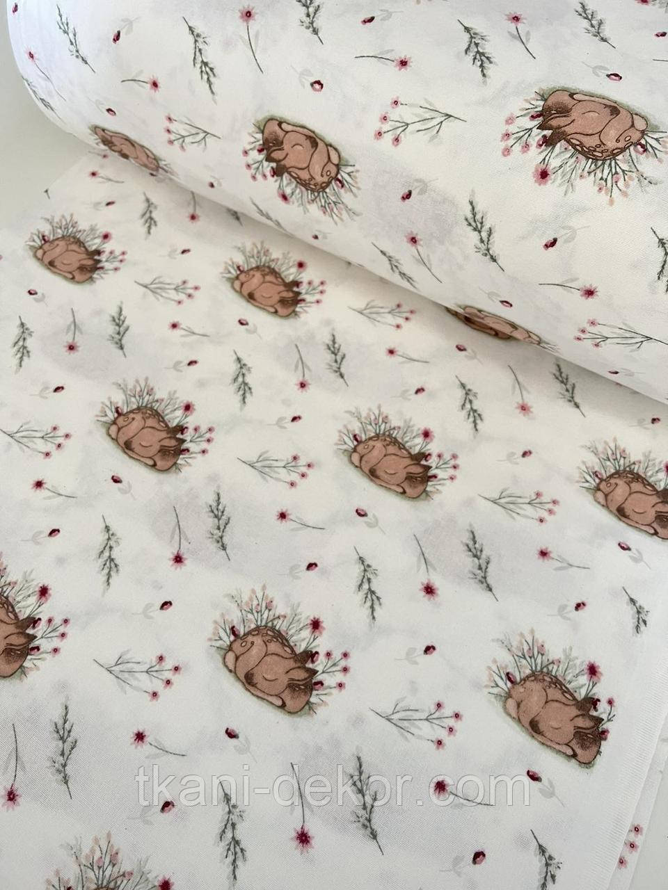 Фланель Олені та квіточки, фото 1