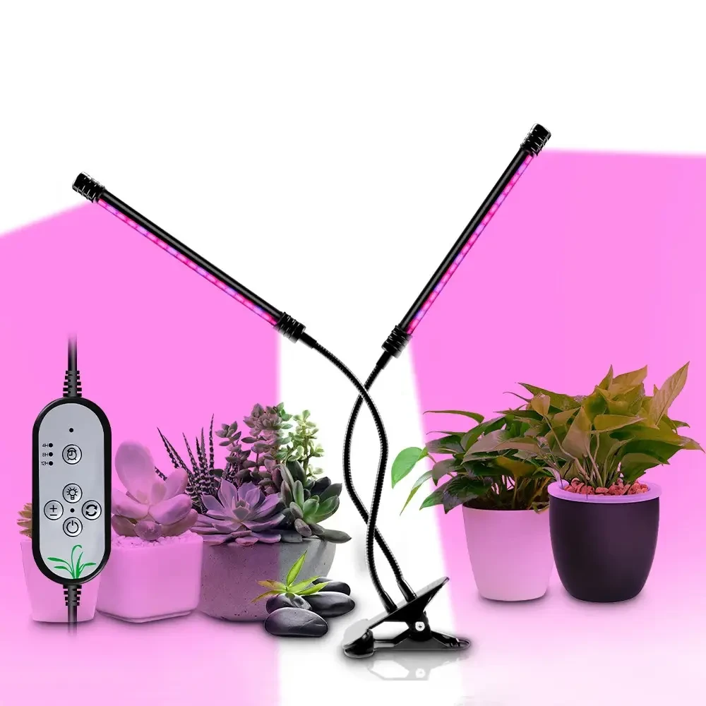 Ультрафиолетовая лампа для растений L2 (2 головки 20w) / Светодиодная фитолампа с таймером - фото 1 - id-p1696475533