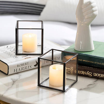Скляний геометричний настільний свічник. Набір із 3 свічників 10х10 см, фото 2
