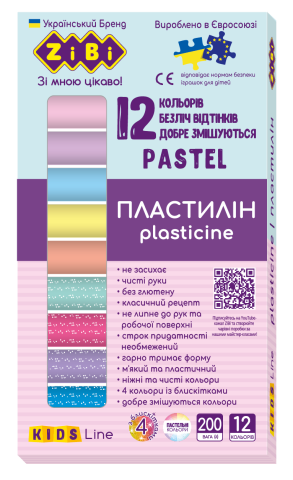 Пластилін 12 кольорів PASTEL